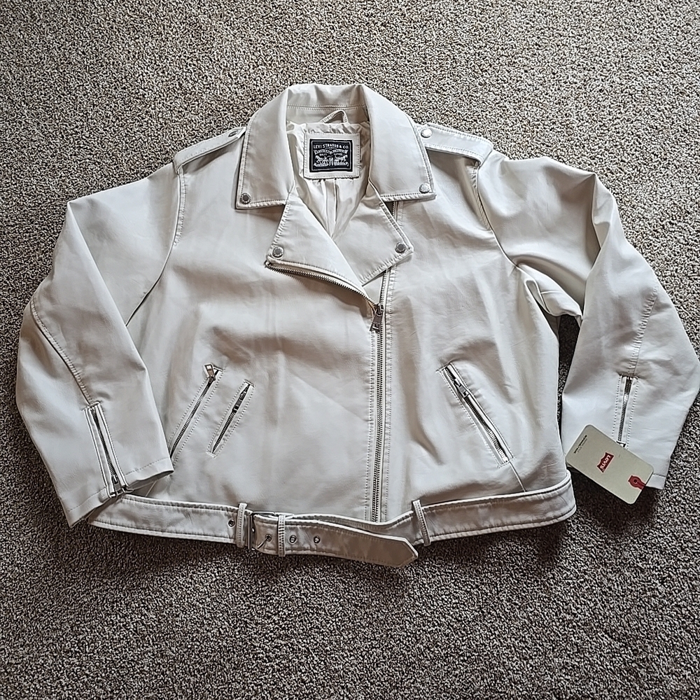 Levis Motorcycle Jacket Womens Plus Size 3X Off White Faux Leather Zip Up New